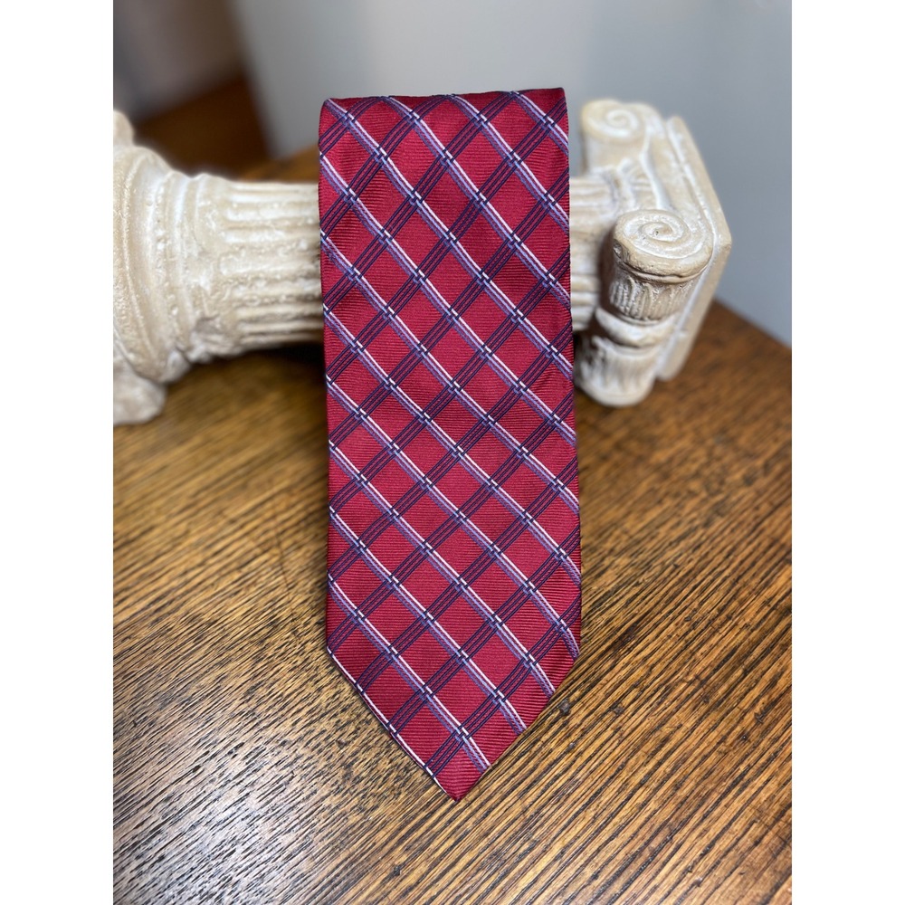 Brooks Brothers Makers Red White Blue Windowpane Plaid Silk Necktie Mens Classic